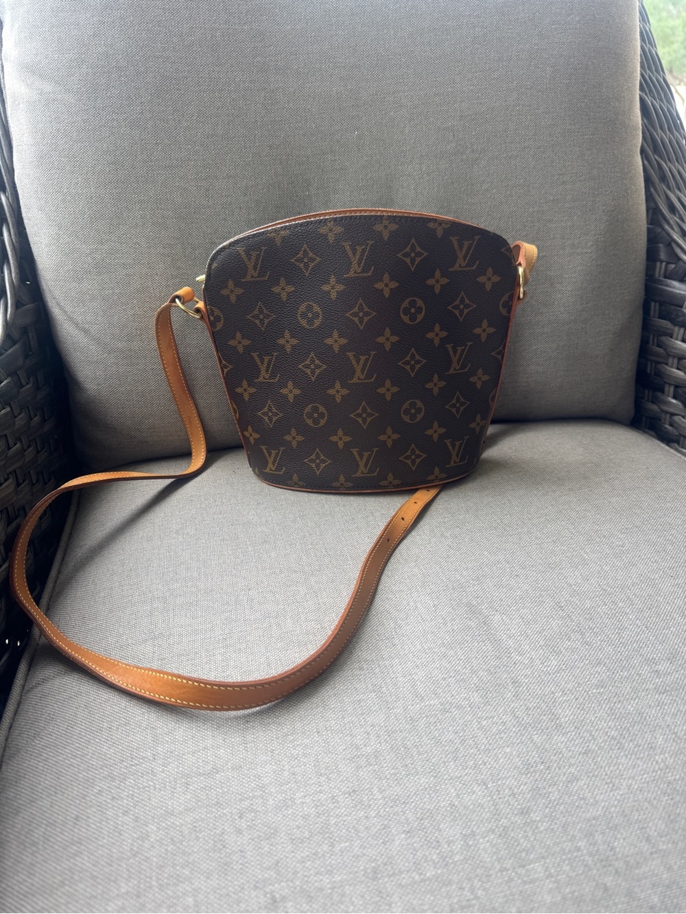 Louis Vuitton Drouot Brown Monogram Crossbody Bag with Tan Strap